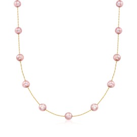 Ross-Simons 6-6.5mm Pink Cultured Pearl Station Necklace in 14kt Yellow Gold. 16 inches