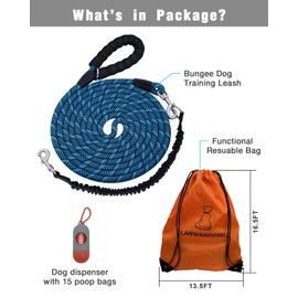 Long Dog Leash with Reflective Threads 15FT 20FT 30FT 50FT,Heavy Duty Bungee Dog Leashes for Small Medium Large Dogs,Shock Absorbing Training Leash for Walking,Hunting,Camping&Yard