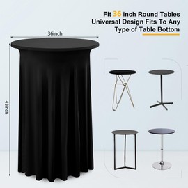 Nobed HHT 2 Pack Black Round High Top Cocktail Table Cloth 36×43 Inch, Wrinkle Free Stretch Spandex Cocktail Tablecloths Table Covers with Wavy Skirt, for Cocktail Party Banquet Birthday Bar