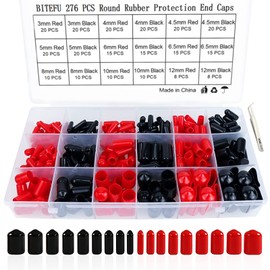 BITEFU Pack of 276 Screw Thread Protection Rubber End Caps 3/4/4.5/5/6/6.5/8/10/12 mm Round Rubber Cap for Screws, PVC Pipes, Electric Cables, with Tweezers & Box (Black/Red)