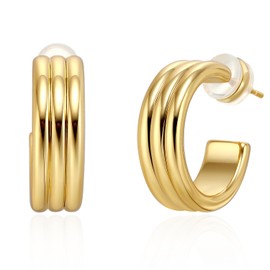 LecAit Gold Hoop Earrings for Women Chunky Open Hoops 14K Gold Plated Lightweight Thick Infinity Gold Hoops Women Earrings