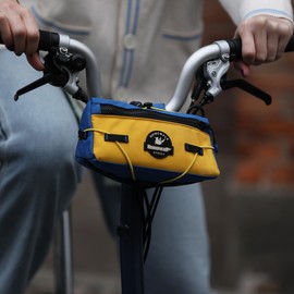 Rhinowalk Bicycle Handlebar Bag - 2 in 1 Shoulder Bag for MTB, Road Bike & Folding Bike, Stylish Colour Block Design, Quick Fastening with Velcro Fastening - Sky Blue/Yellow