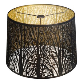 ALUCSET Metal Large Lampshade, Drum Lamp Shade 14" Top x 16" Bottom x 11" High, Lamp Shades for Table and Floor Lamps, Black Gold Finished Etched Forest Replacement Shade, Spider Fitter