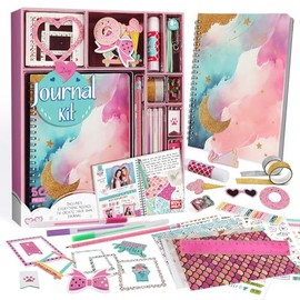 EDUMAN - Kit de diario rosa para niñas, juego de papelería, juego de diario para adolescentes y adolescentes, juego de libros de recortes y suministros de diario, kit de manualidades de arte de diario