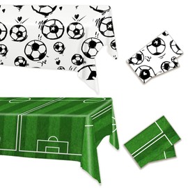 Moitkptt Football Tablecloth, Football Birthday Party Plastic Table Cover Football Table Decoration, Green White Party Tablecloth for Football Decoration (2PCS)