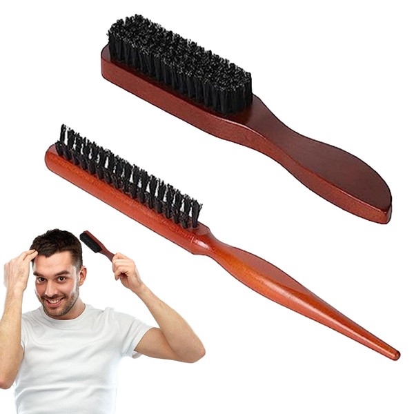 NEERIX Pack of 2 Hair Brushes, Boar Bristle Brush, Teasing Hair Brush, Beard Brush, Wild Boar Bristles, Professional Salon Comb, Antistatic Pig Bristle Hair Brush for Dry Hair
