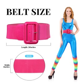 SATINIOR Women and Girl Doll Costume Accessories Set Unitard 80's Party Knit Leg Warmer, Patent Leather Belt, Bow Hair Tie (Blue,Small)