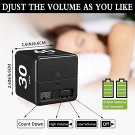 Generic Black Cube Timer, Kitchen Gravity Sensor Flip Digital Timer for Time Management and Countdown Settings,15-20-30-60 Minutes Work Timer for Kids Focus Study
