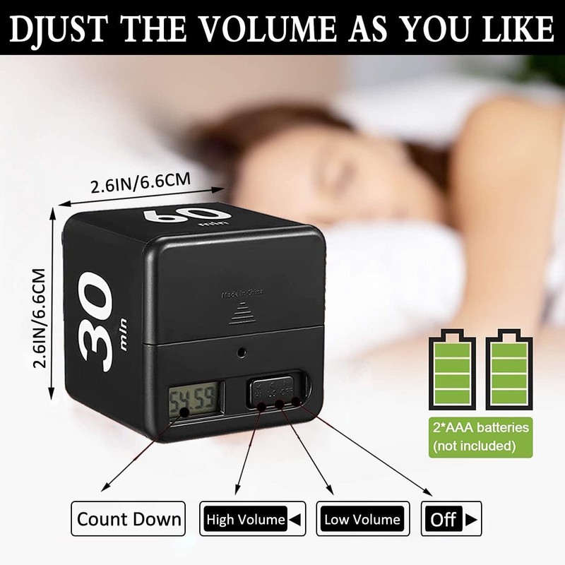 Generic Black Cube Timer, Kitchen Gravity Sensor Flip Digital Timer
