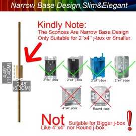 Only Suitable for Small Junction Box Set of 2 Dimmable Hardwired Linear Gold LED Wall Lamp 1-Gang Long 40 Inch Vanity Wall Sconce for Living Room Bedroom Bathroom Mirror (2 Pack, 40'', Gold, Dimmable)