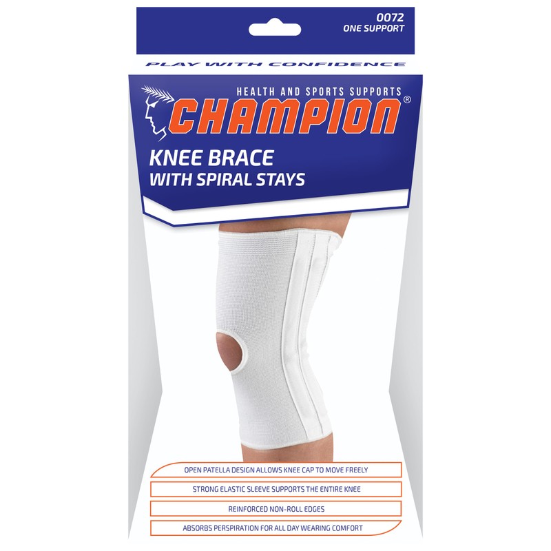 CHAMPION Knee Brace Flexible Stays Knit Elastic, White, Medium