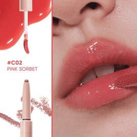 Judydoll Dual-Ended Lip Gloss & Lipliner, Dual-ended, Glossy, Instant & Easy pout, Plumping Lips, Long - lasting, Pigmented, Mothers Day Gift - Color: #C02 Pink Sorbet