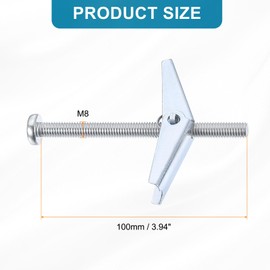 sourcing map M8 x 100mm Male Thread Spring Loaded Hollow Wall Round Head Toggle Bolt 10pcs