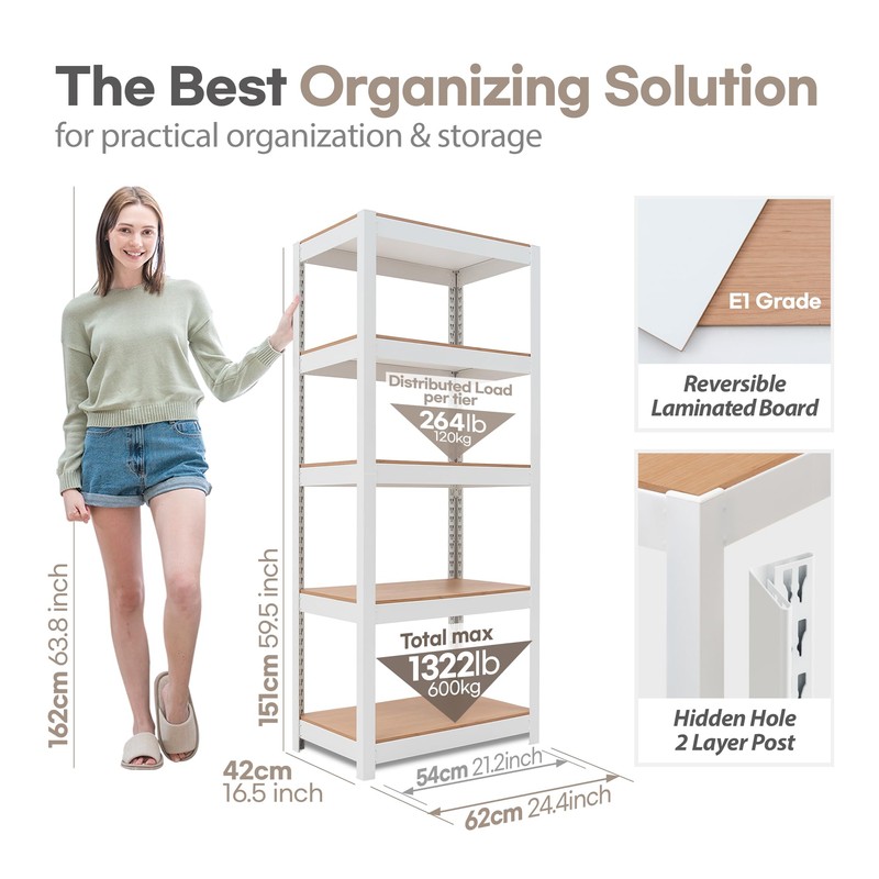 HOMEDANT House 5 Tier 24.1" W Laminated Metal Shelving Unit