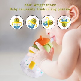 Baby Sippy Cup with Weighted Straw, Spill Proof Baby Straw Cup with Handles, Toddler Drinks Water Bottle with Leak-Proof Valve Spout, No Spill Trainer Cup 260ml (Yellow)