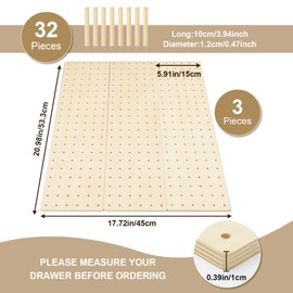 Kigley 3 Pcs Wood Pegboard Drawer Organizer with 32 Pegs Wooden Peg Board Drawer Shelf Organizer Adjustable Peg System for Dishes Plate Pot Container Cookware Utensil Kitchen(20.98 x 5.91 in)
