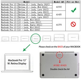 RUBAN Compatible with Old MacBook Pro 13 inch 2015 2014 2013 2012 (A1502 & A1425 Models), Plastic Hard Shell Case & Keyboard Cover for Old Version MacBook Pro Retina 13 Inch, Black