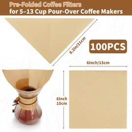 YQL Pre-folded Pour Over Coffee Filter, Disposable Unbleached Natural Paper Filters for Pour Over & Drip Coffee Makers，Double Supply Pack (100 Count)
