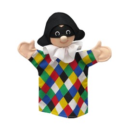 Hand Puppet Doll, Plush Doll, Fairy Tale Figure, Harlequin, 27 cm, Ideal for Doll Theatre and Role Play, for Children, Baby, Boys, Girls