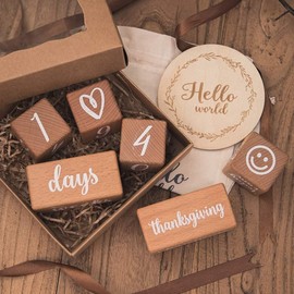 let's make Baby Milestone Blocks Set of 6 Baby Age Blocks for Monthly Milestone Wooden Baby Photo Props Set Perfect for Baby Shower and Keepsake (Gift Set)