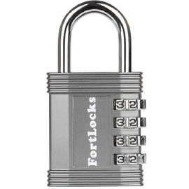 FortLocks Padlock - 4 Digit Combination Lock for Gym Outdoor & School Locker, Fence, Case & Shed – Heavy Duty Resettable Set Your Own Combo – Waterproof & Weatherproof (1 Pack - Silver)