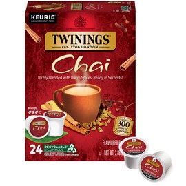 Twinings Twinings Chai Black Tea K-Cup Pods for Keurig, 24 Count (Pack of 1), Naturally Sweet and Savoury Spice Flavours, Caffeinated, Enjoy Hot or Iced | Packaging May Vary
