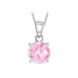 Tuscany Silver Women's Rolo Chain with Pendant Sterling Silver Round Pink Zirconia 46 cm / 18 Inches, Enamel, Cubic Zirconia
