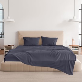 CHOEGOBEST Easy Care Luxury Microfiber Extra Soft and Cooling Bed Sheet Set with Deep Pockets (Black Iris, Queen Set of 4)