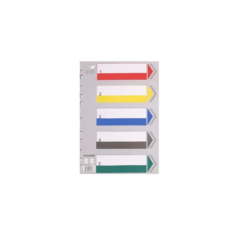 5-Part A4 Binder Dividers with Index Page - Multi-Punched Plastic