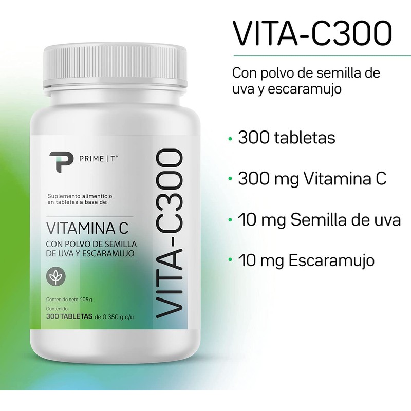 Vitamina C Primetech 300 tabletas de 360 mg VITA-C300 con