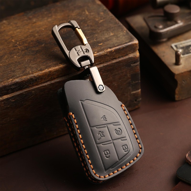 OLLEN Genuine Leather Key Fob Cover 2021-2025, Fit for GMC
