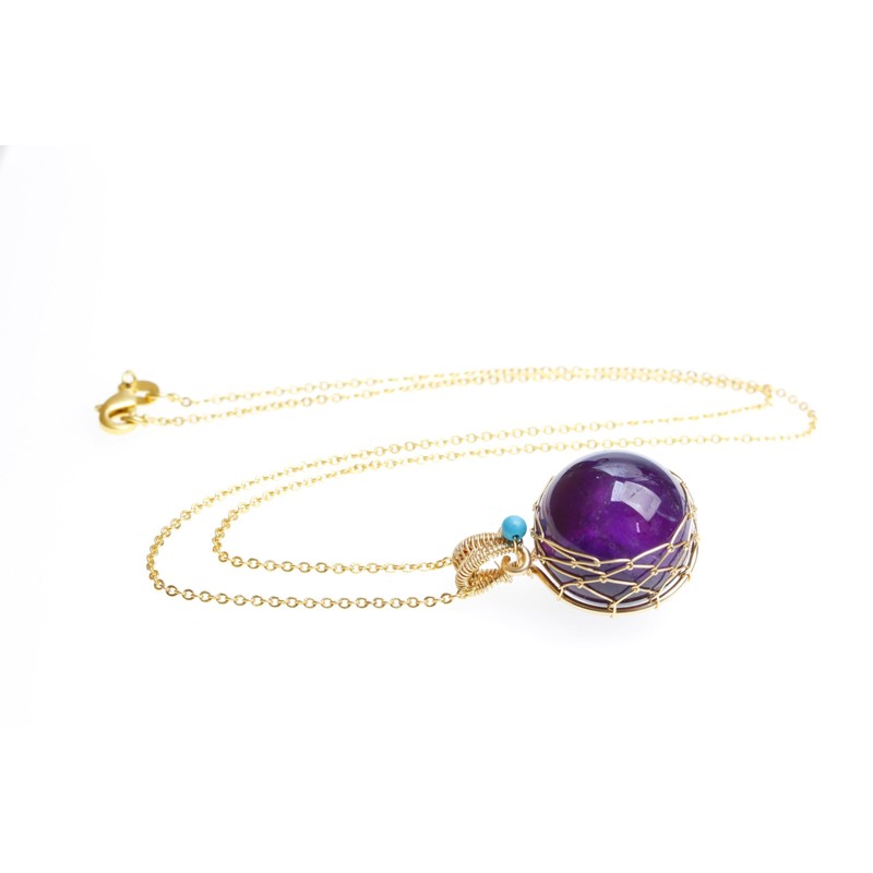 K KOUOKU Natural Crystal Round Ball Pendant Necklace, Power Stone,