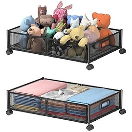 Under Bed Storage Containers, Shoe Storage With Wheels, Foldable Bedroom Storage Organization with Handles, Under Bed Storage Bins Drawer For Clothes, Blankets And Shoes, Bedding (2 Pack, Black)