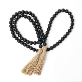 OMISHE 59in Wood Bead Garland with Tassels, Wooden Beads Garland, Decorative Beads Garland Decor, Farmhouse Beads Garland for Wall Hanging Home Festival Decor, Black
