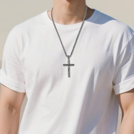 BGCOPPER 925 Sterling Silver Crucifix Necklace Pendant for Men, Jesus Cross Necklace for Women, NO, Sterling Silver, No Gemstone