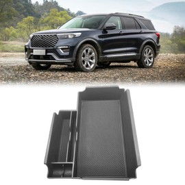 Agulier ABS Center Console Organizer Compatible with Ford Explorer 2020-2024 Accessories Embedded Storage Armrest Box Fit for Explorer (Black