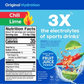 HYDRANT Bulk Electrolyte Drink Mix, Fast Acting Hydration with Real Fruit Juice Powder Sweetened with Cane Sugar and No Artificial Sweeteners, Bulk Electrolytes (30 Servings, Chili Lime)