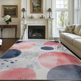 6x9 Area Rug Grey Pink Geometric Rug for Living Room Indoor Machine Washable Modern Rugs for Bedroom Ultra Soft Dining Room Carpet Non-Slip Non-Shedding Boho Throw Rug for Home Office