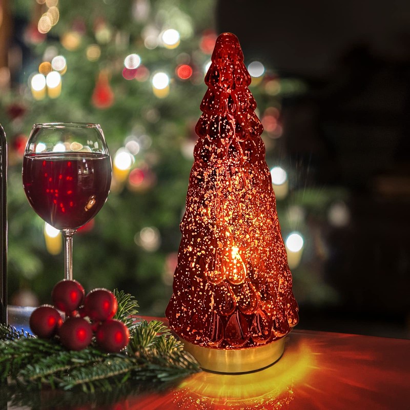 SHMILMH Red Mercury Glass Christmas Tree Set of 2, Small