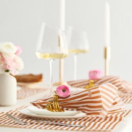 Khen 100-Count Luxury Disposable Napkins, European Stripes Design – 3-Ply Tableware, Linen-Feel Paper Guest Towels, Elegant, Soft & Absorbent Hand Towel, Party Napkin or Placemats, 15.75"x13" - Orange