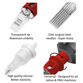 WARRIOR Cartuchos agujas tatuaje professional rojos esterilizados con cartucho aguja tatuaje gas Eo Big Magnum M1 20pcs maquillaje permanent acero quirúrgico desechable (0.30 mm-1019M1)