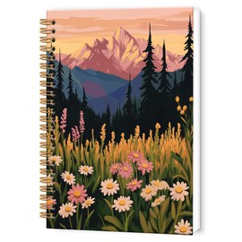 TWRVI Vibrant Wildflower Spiral Notebook, Mountain Forest Landscape College Ruled Notebook Journal for School Office Supplies, Nature Scenery Journaling Notebooks 5.5"x8.3" 164 Pages