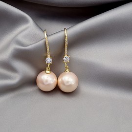 Pearl Earrings For Women - Rhinestone Pearl Dangle Drop Earrings Hypoallergenic Lightweight Pearl Earrings Red White Champagne Pearl Earrings (Champagne)