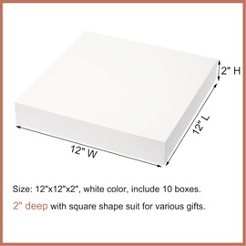 Mefleet 12x12x2 Inches Large Gift Boxes with Lids 10 Pack Flat Square Shirt Clothes Scarf Box for Christmas Presents, Holidays, Birthday, Wedding Gift Wrapping White