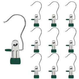 Hangers Clips,Stainless Hooks for Closet Hooks,Laundry Hanging Hooks,Travel Portable Clothes,Boot Tall Towel Hats Socks Pants and Bras (10, Dark Green)