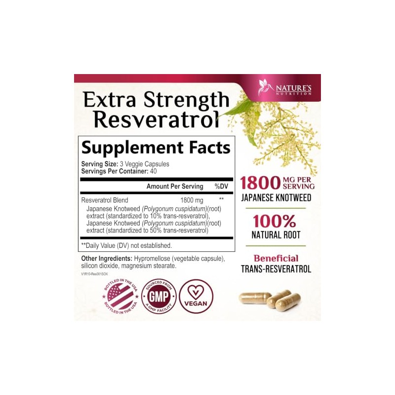 Nature's Nutrition - Resveratrol 1800mg - Suplemento Antioxidante, 120 Cápsulas
