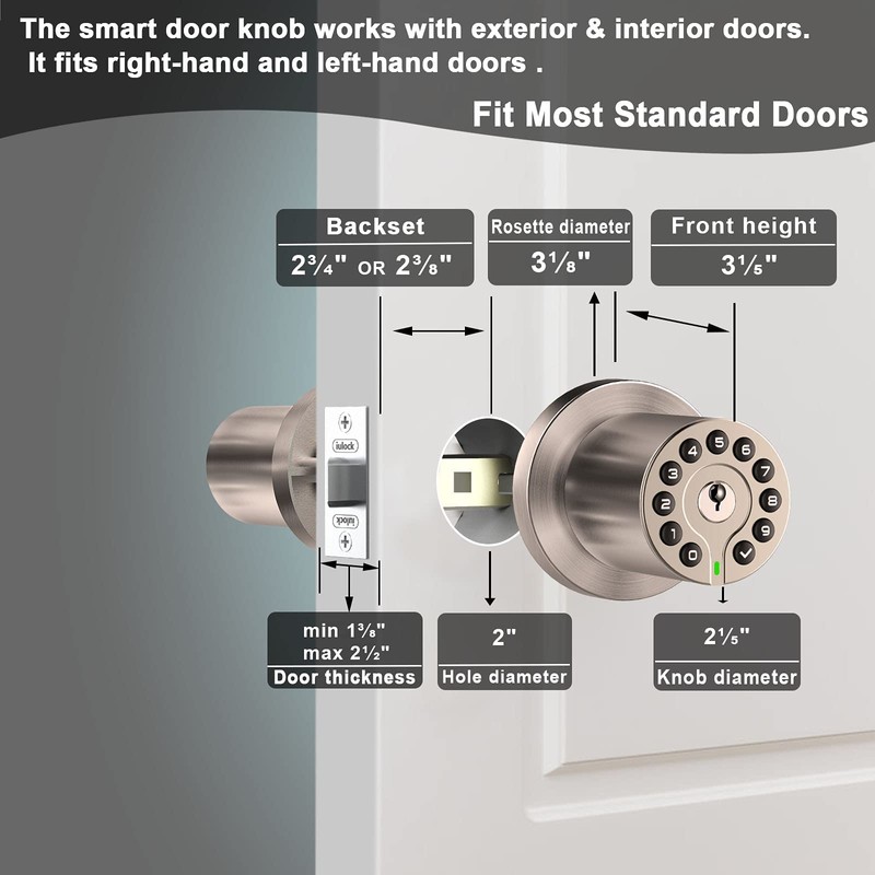 Waterproof Electronic Door Knob with Keypad and Key, Auto Lock,
