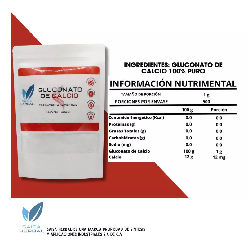 Saisa Herbal Gluconato De Calcio Bolsa Con 1 Kg. Sabor