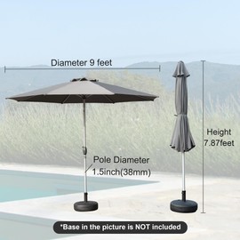 Heemab 9FT Outdoor Table Umbrella with Push Button Tilt and Crank, Sturdy Aluminum Frame, for Garden, Deck, Pool, Gray
