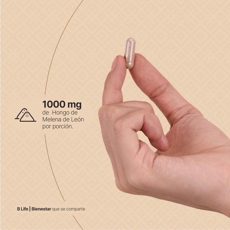 Hongo Melena de León 180 Cápsulas 1000 mg por porción.